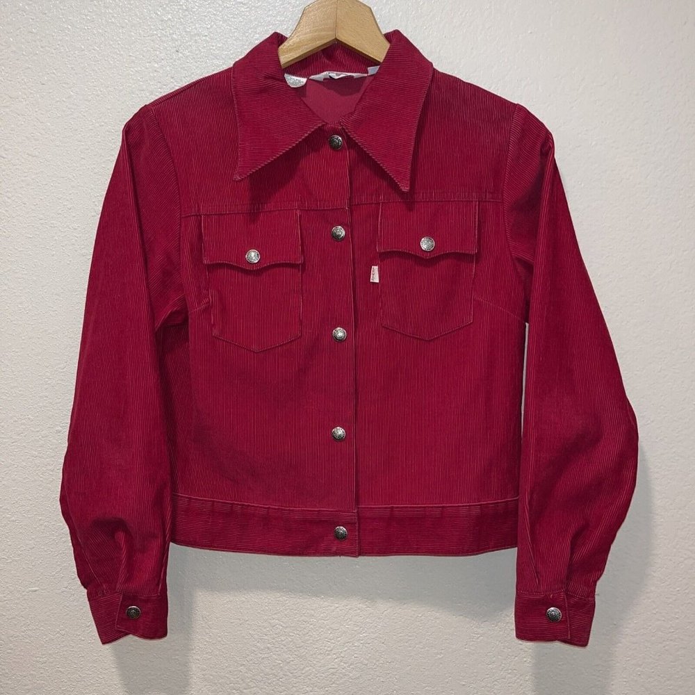 Levi's White Tab Big E Red Boho Hippie Corduroy Snap Jacket VTG 70’s Women Small